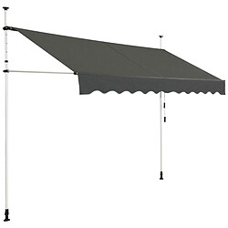 Helloshop26 Auvent manuel rétractable 300 cm hauteur réglable de 200-300cm store banne fait en aluminium et tissu oxford anti uv gris 20_0000148