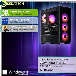 Sedatech Pack PC Gamer • Intel i9-11900KF • RTX3070 • 32Go RAM • 2To SSD M.2 • Windows 11 • Moniteur 24"