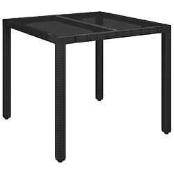 vidaXL Table de jardin dessus en verre Noir 90x90x75 cm Résine tressée