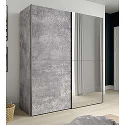 Meubletmoi Armoire 2 portes coulissantes 5 tablettes béton gris miroir - JEIK