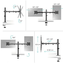 Avis ONKRON Bras Ecran PC 2 Ecran 13 - 32 Pouces, Pied Ecran PC Double de 8 kg Chanun - Double Support Ecran PC VESA 75x75 & VESA 100x100/Bras Articulé Écran PC Inclinable Pivotant Rotatif D221E-B Noir