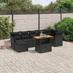 Maison Chic Ensemble Tables et chaises d'extérieur 8 pcs avec coussins,Salon de jardin noir résine tressée -GKD549531