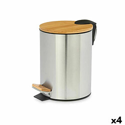 Berilo Poubelle à pédale Marron Argenté Bambou Acier inoxydable 5 L (4 Unités)