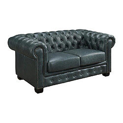 Vente-Unique Canapé chesterfield 2 places BRENTON 100% cuir de buffle premium - Vert de gris 