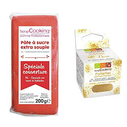 Scrapcooking Pâte à sucre de couverture rouge 200 g + paillettes dorées