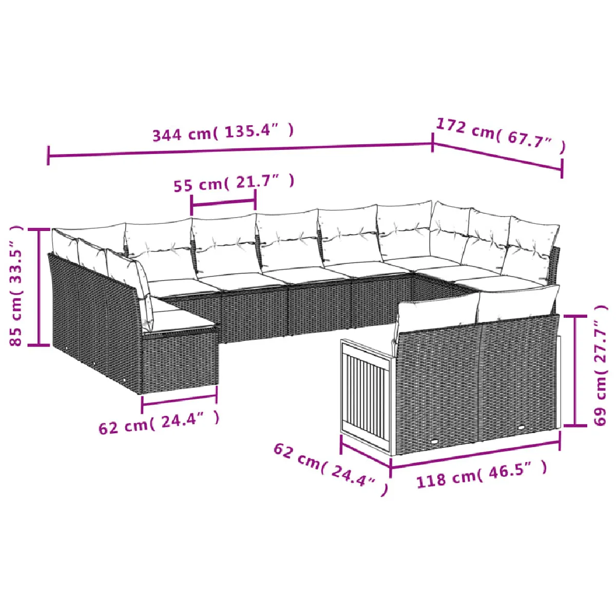 Avis Maison Chic Salon de jardin 12 pcs avec coussins, Ensemble Tables et chaises d'extérieur noir résine tressée -GKD504224