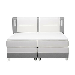 Acheter Vente-Unique Ensemble complet boxspring tête de lit avec leds + sommiers + matelas + surmatelas - 160 x 200 cm - Tissu et simili - Gris et blanc - RIMINI de YSMÉE