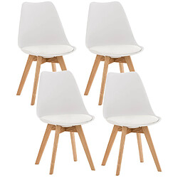 Decoshop26 Lot de 4 chaises de salle à manger cuisine ou bureau en plastique et synthétique blanc pieds en bois 10_0000323