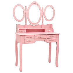 Helloshop26 Coiffeuse avec tabouret et miroir 90 x 40 x 146 cm pliable en 3 rose 02_0006327