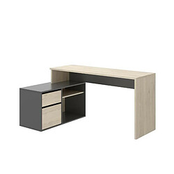 Bureau dangle reversible 1 tiroir + 1 porte - Decor chene et gris - L 139 x P 92 x H 75 cm - ROX 