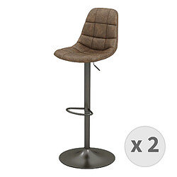 Moloo HENRIK-Tabouret de bar en cuir synthétique Marron- gris bronze (x2)