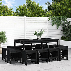 vidaXL Ensemble à manger de jardin 13 pcs noir bois massif de pin