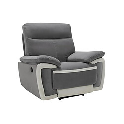 Avis Vente-Unique Fauteuil relax électrique en velours METTI - Gris et bandes écru