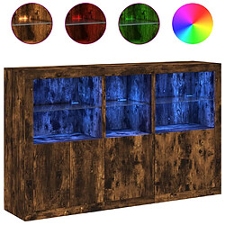 Maison Chic Commode Buffet - Meuble de rangement avec lumières LED chêne fumé 162x37x100 cm -GKD23398