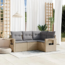 vidaXL Salon de jardin avec coussins 4 pcs beige résine tressée 