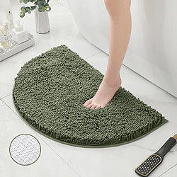 LUUCOZK Tapis de bain antidérapants absorbants à séchage rapide, tapis de décoration de salle de bain, fond TPR vert olive-Demi-cercle 40X60CM