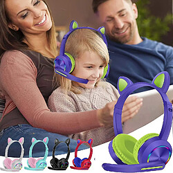 Avis Universal Casque sans fil avec micro pour enfants casque oreille chat lampe led pour les élèves (bleu)