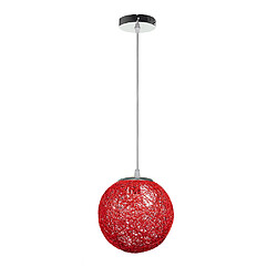 STOEX Rétro Suspension Luminaire en Rotin Globe Rond 20cm, Lustre Abat-jour DIY Lampe Plafond E27 pour Salon Restaurant Centre commercial Bar - Rouge