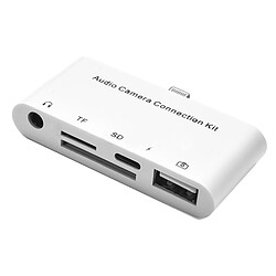 Wewoo Pour MacBook, PC, ordinateur portable, smartphone Lecteur de carte 5 en 1 iPhone Lightning à USB HUB + USB-C / Type-C + 3,5 mm écouteurs + de SD + TF