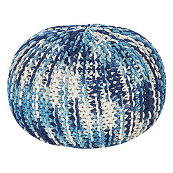 Beliani Pouf en coton blanc et bleu 50 x 35 cm CONRAD 