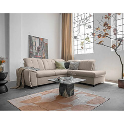 Bestmobilier Paul - canapé d'angle droit - 5 places - convertible avec coffre et têtières - en tissu Paul - canapé d'angle droit - 5 places - convertible avec coffre et têtières - en tissu - Taupe