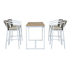 AXI Ravi Mange Debout Table Haute avec 4 tabourets Aluminium & polywood, Aspect Bois teck| Table Haute et Bar avec Tabouret de Bar - 5-pièces Bar pour l'extérieur/Jardin