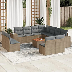 Maison Chic Salon de jardin avec coussins 12 pcs | Ensemble de Table et chaises | Mobilier d'Extérieur beige résine tressée -GKD90109