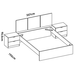 Pegane Ensemble de tête de lit + lot de 2 tables de chevet avec 2 tiroirs + structure de lit 140 x 190 cm coloris blanc