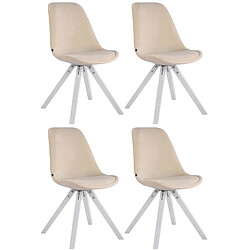 Decoshop26 4 chaises de salle à manger style scandinave en velours crème pieds carré en bois blanc CDS10184