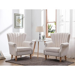 Vente-Unique Fauteuil en tissu crème finition cloutée BATOUMI 