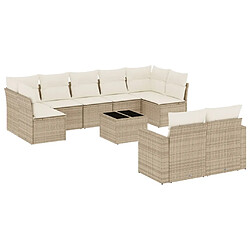 vidaXL Salon de jardin avec coussins 10 pcs beige résine tressée