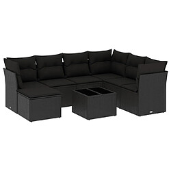 vidaXL Salon de jardin 8 pcs avec coussins noir résine tressée