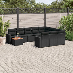 vidaXL Salon de jardin 11 pcs avec coussins noir résine tressée 