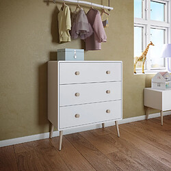 Avis Pegane Commode pour enfant en bois coloris Blanc et naturel - Longueur 81,10 x profondeur 39,60 x hauteur 92,40 cm