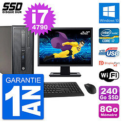 PC Tour HP EliteDesk 800 G1 Ecran 22" i7-4790 RAM 8Go SSD 240Go Windows 10 Wifi · Occasion 