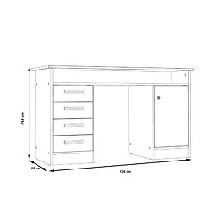 Acheter ALICANTE Bureau a cles, 1 porte, 4 tiroirs - Decor papier blanc - L 126 x P 55 x H 76 cm