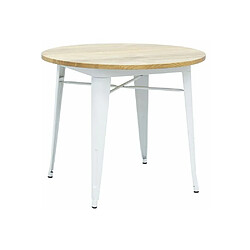 Aubry Gaspard Table ronde industrielle en métal blanc et bois d'orme huilé.