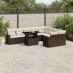 vidaXL Salon de jardin 10 pcs avec coussins marron résine tressée 