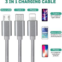 Elixir Câble de charge rétractable multi USB, 4 pieds 3 en 1 connecteur adaptateur de cordon de chargeur multiple avec port de type C/micro USB compatible avec les téléphones portables, tablettes et plus (lot de 2)