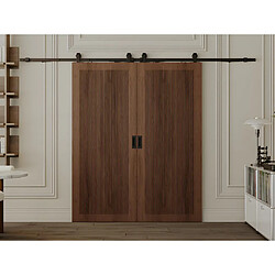 Vente-Unique Porte coulissante double avec système en applique en MDF et bois naturel foncé - 2 x H205 x L63 cm - SANDORA 