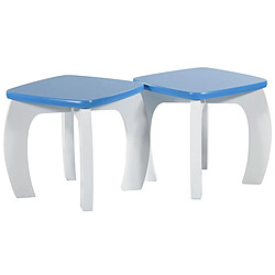 Pegane Ensemble de table et 2 tabourets pour enfant en bois coloris bleu, blanc