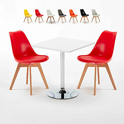 Ahd Amazing Home Design Table Carrée Blanche 70x70cm et 2 Chaises Colorées Set Intérieur Bar Café Nordica Cocktail 