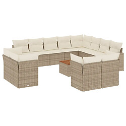 vidaXL Salon de jardin avec coussins 13 pcs beige résine tressée