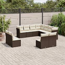 vidaXL Salon de jardin et coussins 11 pcs marron résine tressée 