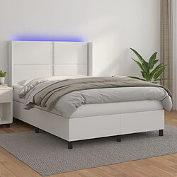 vidaXL Sommier à lattes de lit matelas LED Blanc 140x190 cm Similicuir