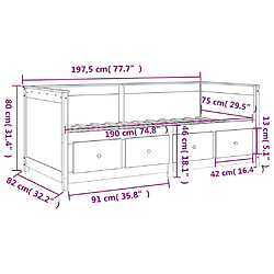 vidaXL Lit de jour Noir 75x190 cm Bois de pin massif pas cher