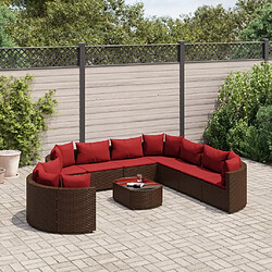 vidaXL Salon de jardin 10 pcs avec coussins marron résine tressée 