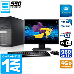 PC Tour DELL 9020 Intel G3220 Ram 4Go Disque 960 Go SSD Wifi W7 Ecran 19"