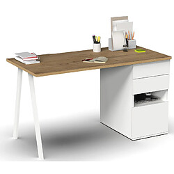 Acheter Pegane Bureau,table de travail en aggloméré finition chêne doré avec pied en métal blanc-Longueur 137.5 x Profondeur 67 x Hauteur 76 cm