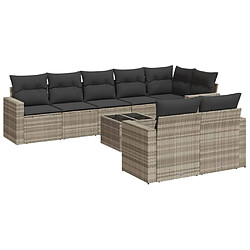 vidaXL Salon de jardin 9 pcs avec coussins gris clair résine tressée